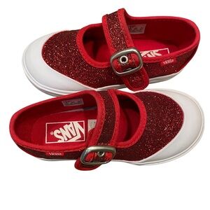 Vans Kids Red Glitter Dress Shoes Mary Jane Kids Size 9 EUC